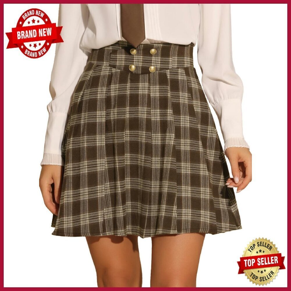 Plaid Mini Skirt A-Line High Waist Pleated Vintage Style XS